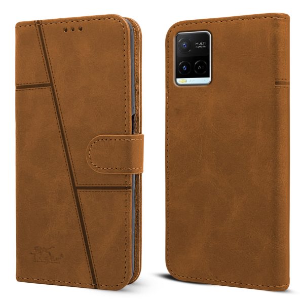 For Vivo Y21 2021 Flip Cover Case (Stitched Leather with Magnetic Closure) For Sale