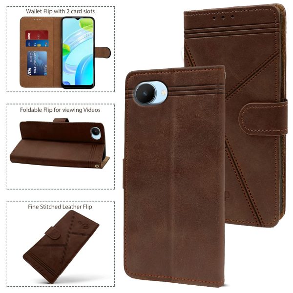 For Realme C30S Flip Cover Case (Professional Line Pattern| Magnetic Closure | Inner TPU | Inbuilt Stand & Pockets | Office Wallet Style Flip Cover) Online Sale