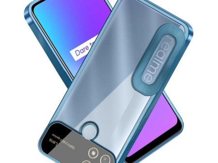 Transparent CD Logo Cut Back Cover Case for Realme C25   C25s   C12 | Clear Back with Camera Lens Protector - Blue Online Hot Sale