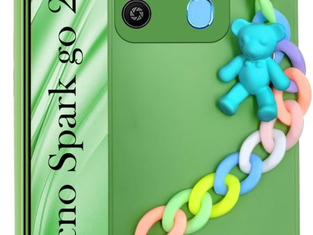 For Tecno Spark Go 2022 Back Cover for Girls Case with Bracelet (Wrist Hanging Chain | Teddy Toy Cartoon) For Cheap