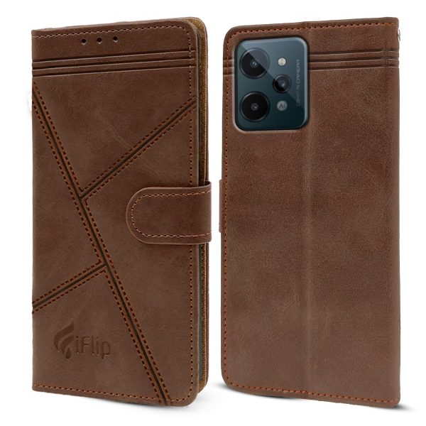 For Realme C31 Flip Cover Case (Professional Line Pattern| Magnetic Closure | Inner TPU | Inbuilt Stand & Pockets | Office Wallet Style Flip Cover) Online now